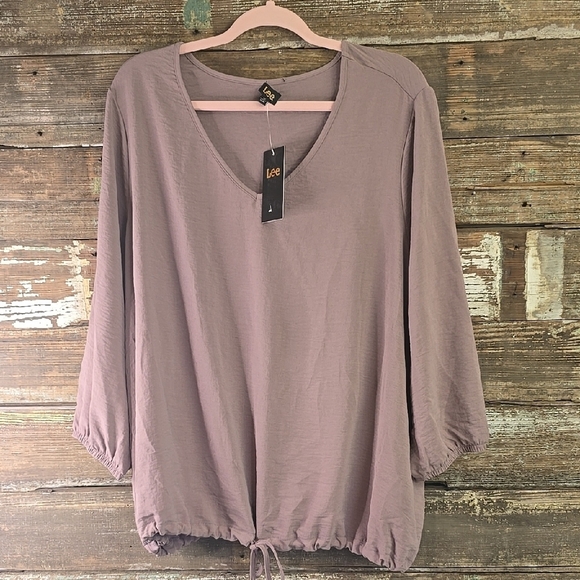 Lee Women's Tan Top With Drawstring Waist, Long Sleeves, Size 1X - Picture 1 of 5